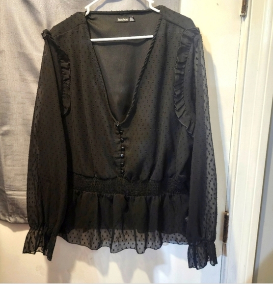 🍂🍁NWOT BOOHOO 18 Long Sleeve BlouseDobby Button Detail Long Sleeve Blouse - Picture 3 of 6